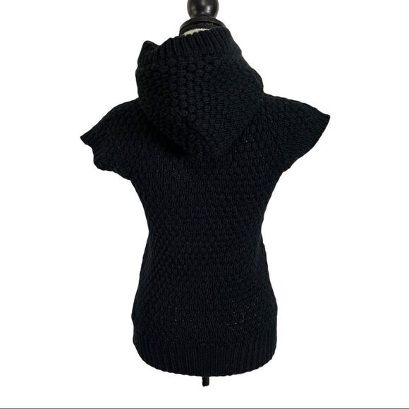 Zara Knitwear Chunky Knit Hoodie Snap Front Vest - Black - Picture 7 of 7